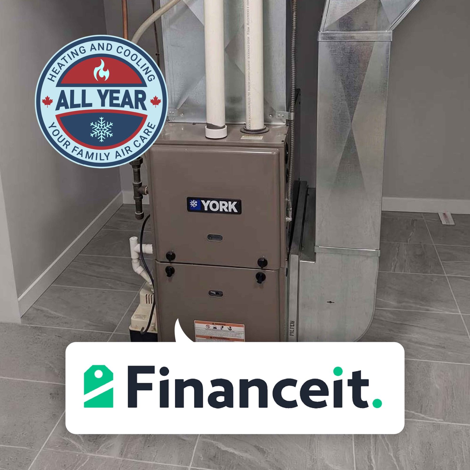 Clean, newly installed York gas furnace in Guelph.