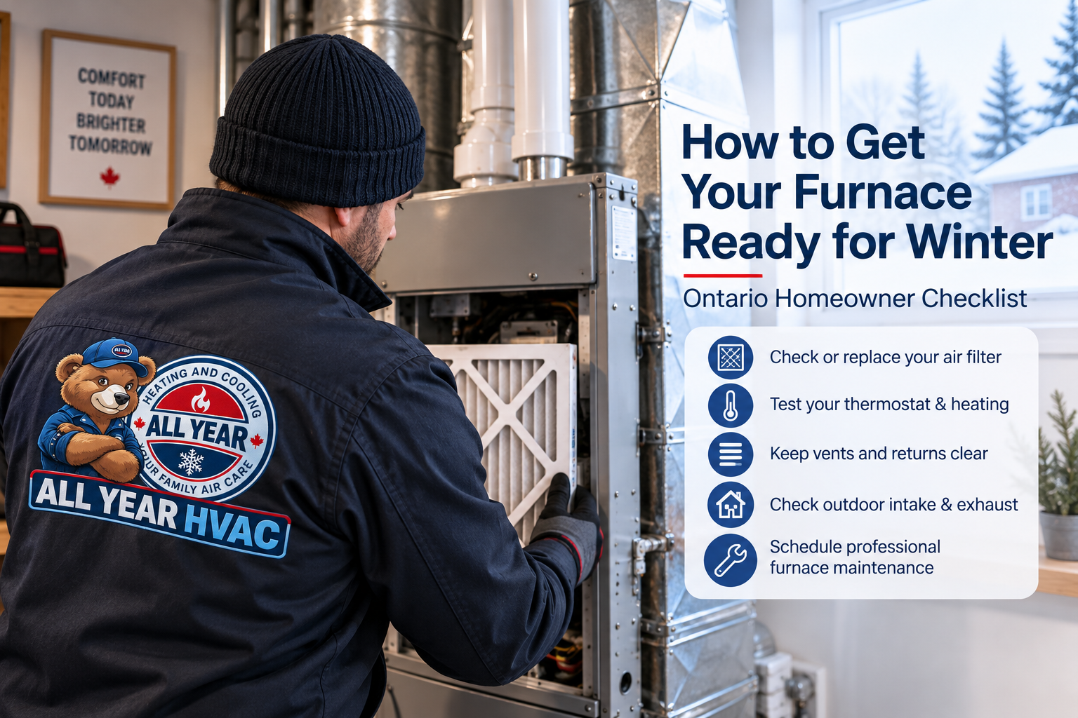 Technician preparing a furnace for winter in Ontario – furnace maintenance checklist